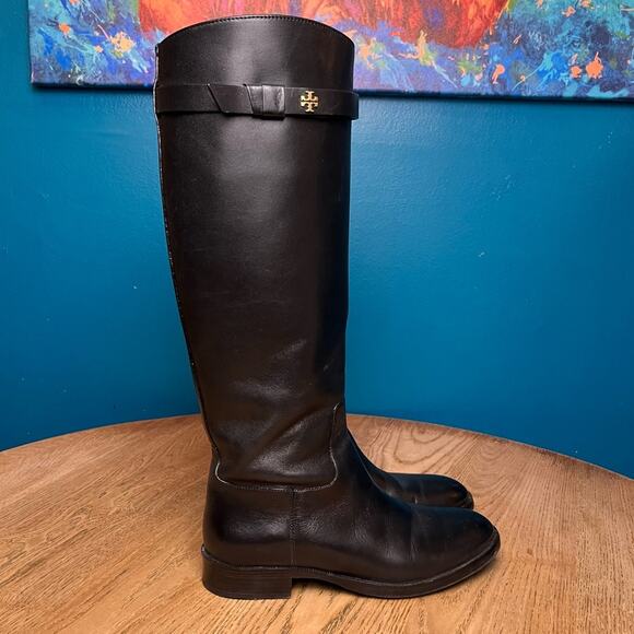 Tory Burch Everly Knee High Leather Riding Boots Tall Black Equestrian Women’s 7 - Picture 2 of 13